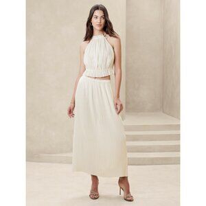 White Pleated Halter Top & Skirt Set